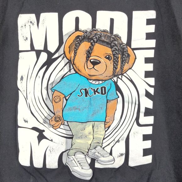 Yazbek Mens Travis Scott Bear Sicko Mode Cactus Jack Graphic T-Shirt Black Large - Picture 4 of 14